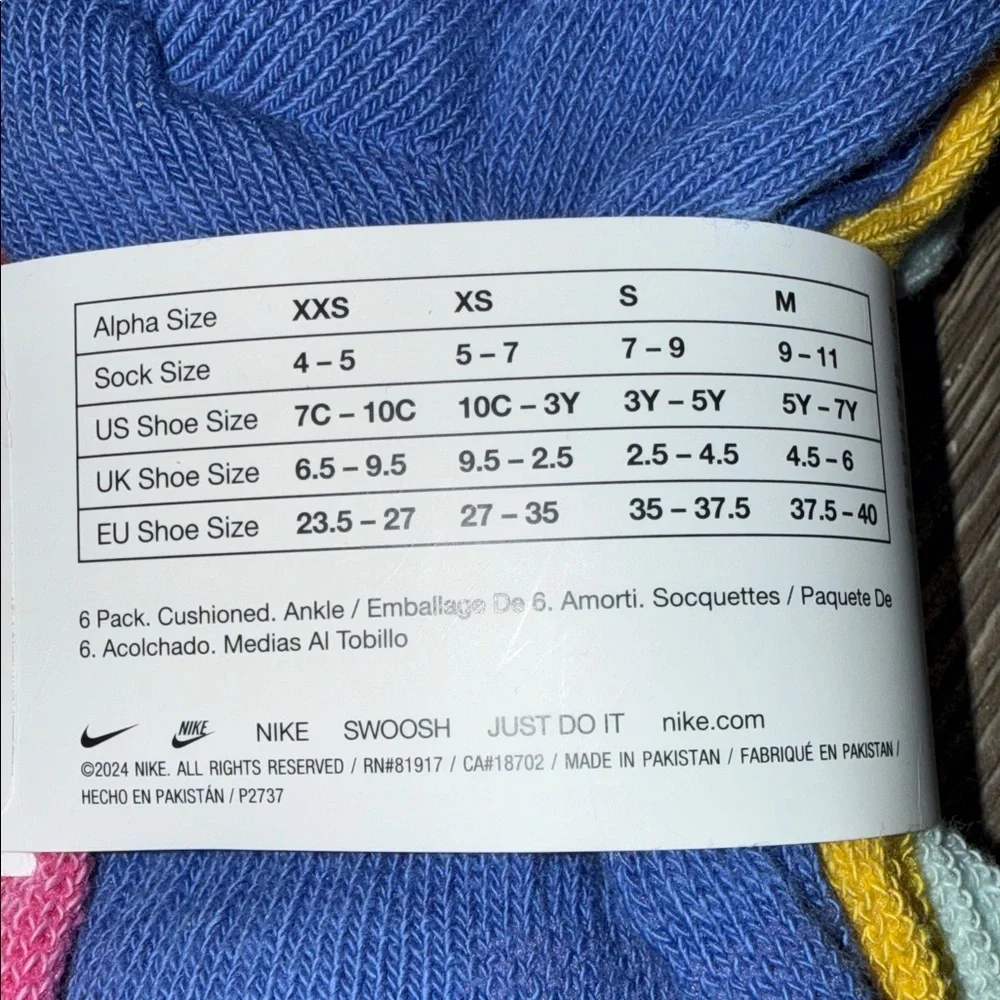 🆕 Nike Dri-FIT Cushioned Ankle Socks 6-Pack Youth XS 5-7 / 10C-3Y Multicolor